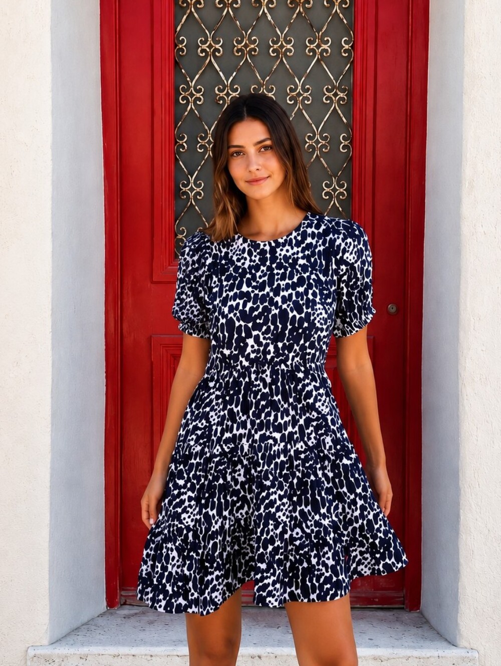 Mister Zimi Nina Dress "Cowrie" Print | Tiered Mini Dress | AU 8 / US 4